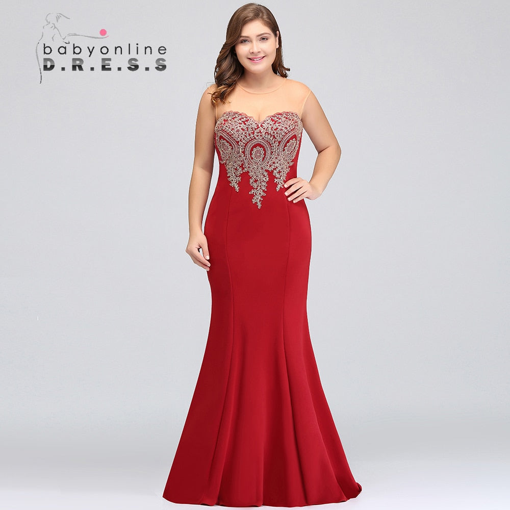BABYONLINE Elegant Bridesmaid Dresses Maxi Floor Length Mermaid Gowns Gold Appq image 0