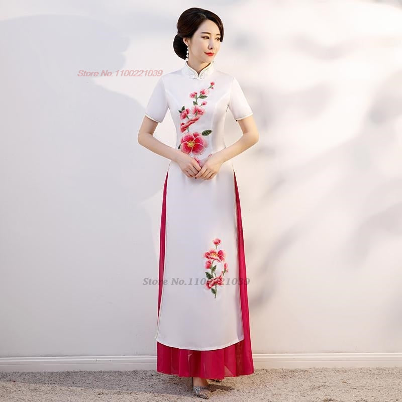 2024 vietnam aodai dress traditional chinese vintage qipao dress national flowe image 1
