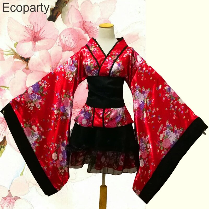 Women Japanese Kimono Set Fancy Girls Lolita Maid Dress Halloween Stage Sh image 0