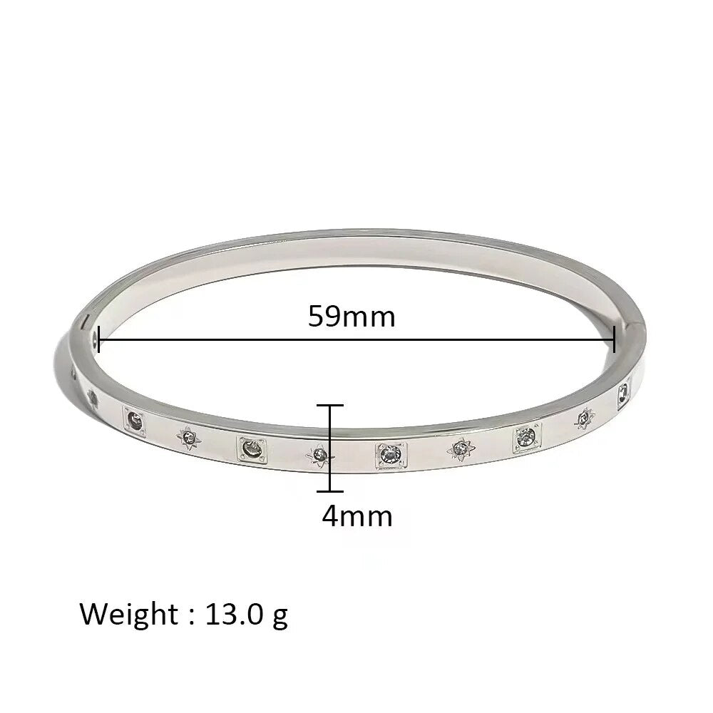 Waterproof Zirconia Cuff Bangles for Women Men 18k Gold Plated Stainless Steel  image 27