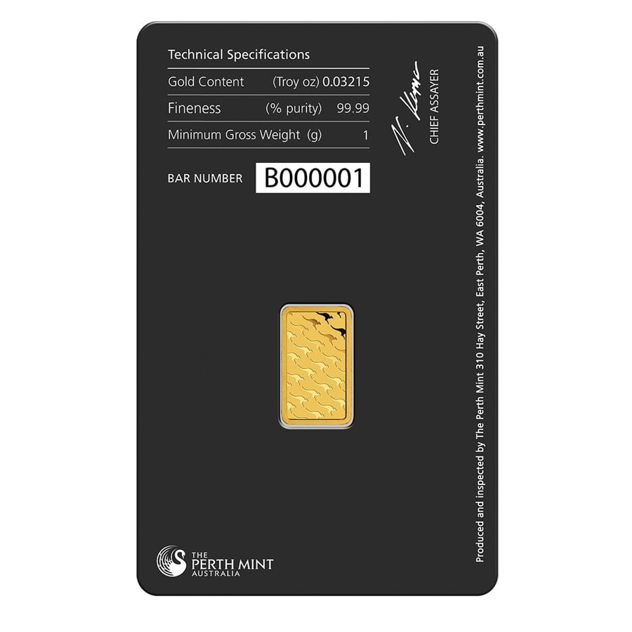 1 gram Perth Mint Gold Bar .9999 Fine (In Assay) image 1