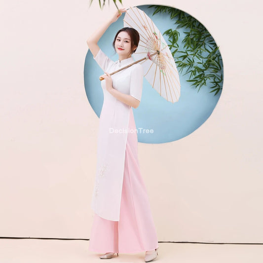 2022 ao dai dress vietnam dress women oriental chiffon lace dress vietnam cloth image 0