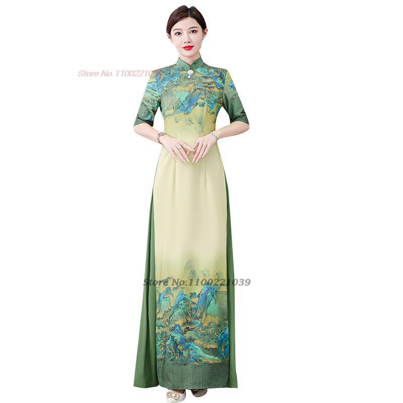 2024 vietnam aodai dress traditional chinese vintage qipao dress women flower p image 4
