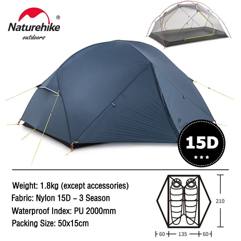 Naturehike Mongar 2 Tent 2 Person Backpacking Tent 20D Ultralight Travel Tent W image 5