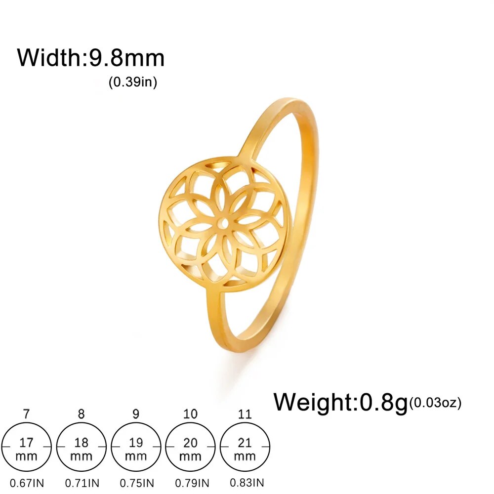 My Shape Lotus Mandala Flower Rings Women Stainless Steel Gold Color Finger Rin image 8