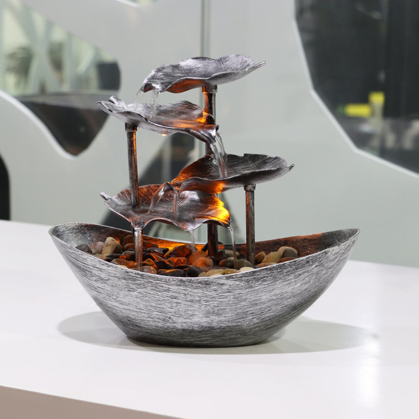 Relaxation Indoor Waterfall Fountain Tabletop Water Fountain LED Light USB Oper image 4