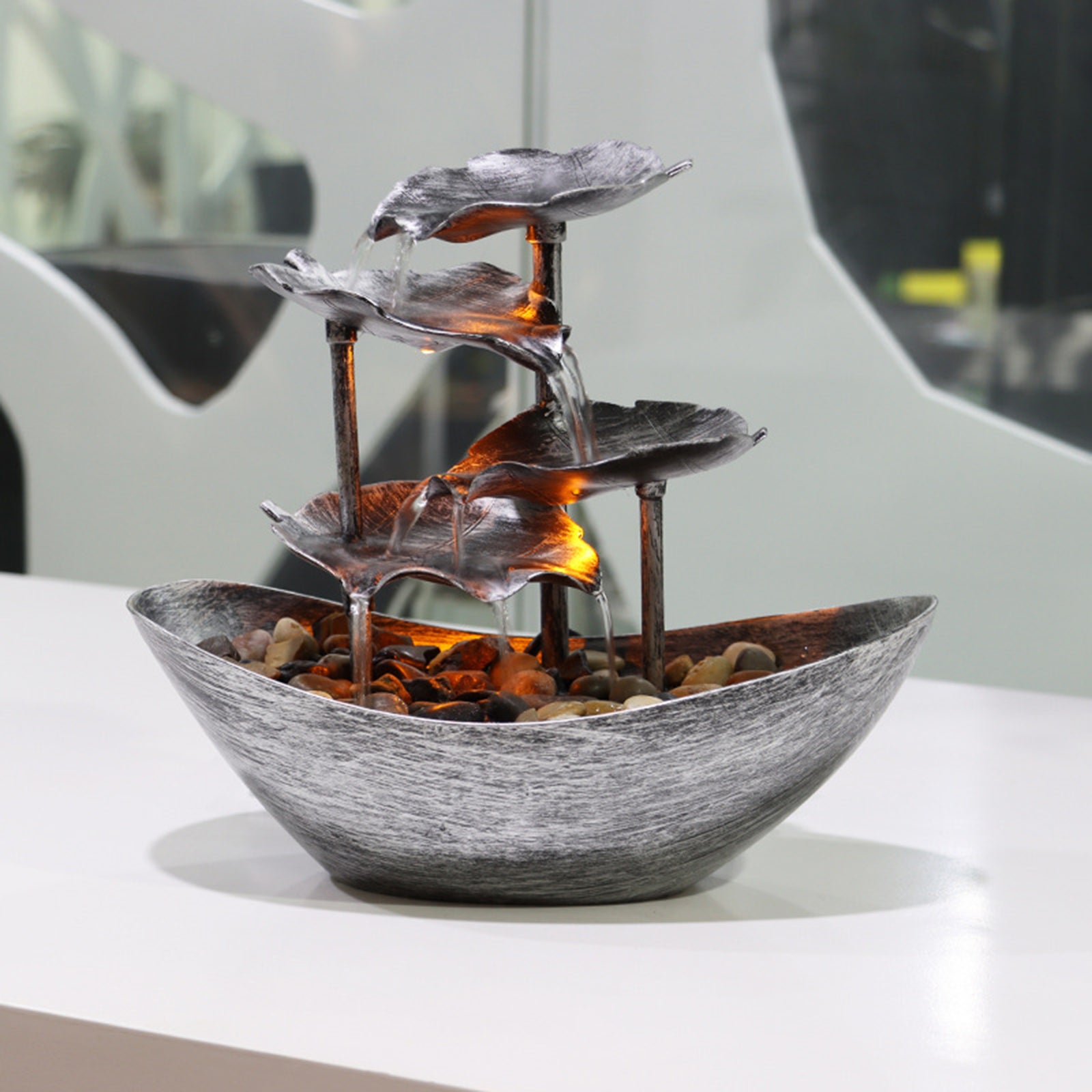 Relaxation Indoor Waterfall Fountain Tabletop Water Fountain LED Light USB Oper image 4