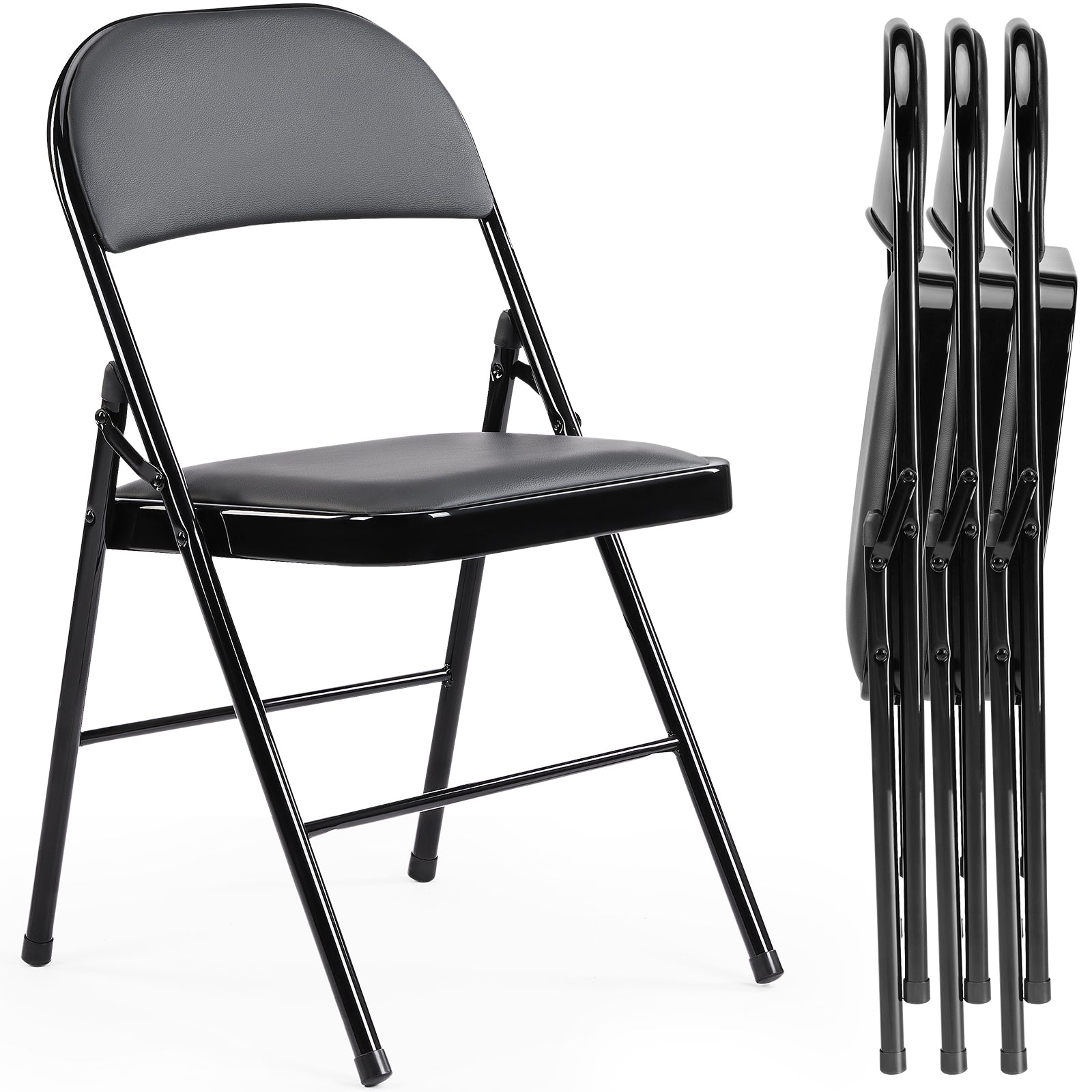 JHK Leather Padded Folding Chair 4 Pack Sturdy Metal Foldable Chairs Easy to Us image 3
