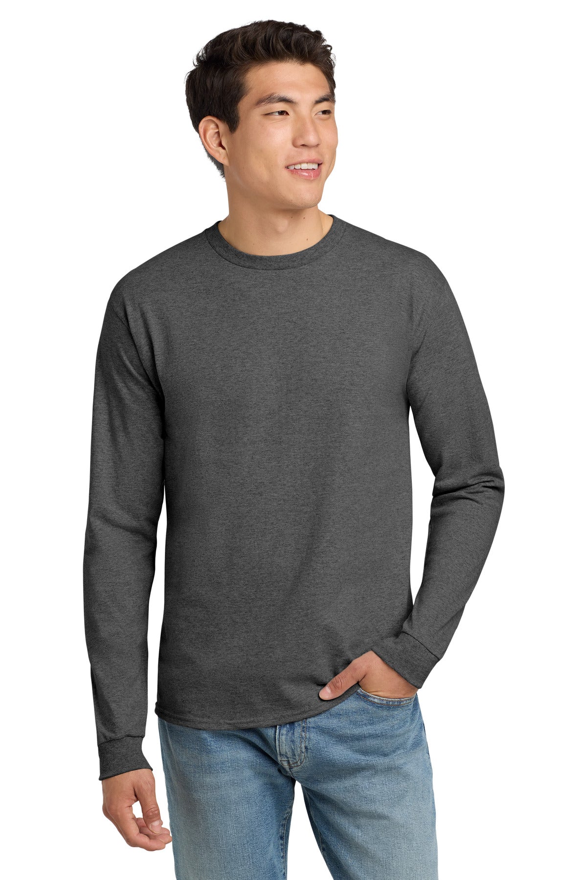 Hanes® - Camiseta de manga larga auténtica 100 % algodón. 5586