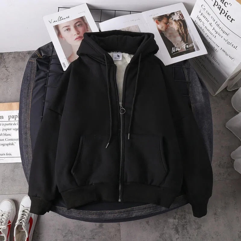 Ready Stock Women Coat Plush Jackets Solid Color Velvet Thick Warm Winter Hoodi image 4