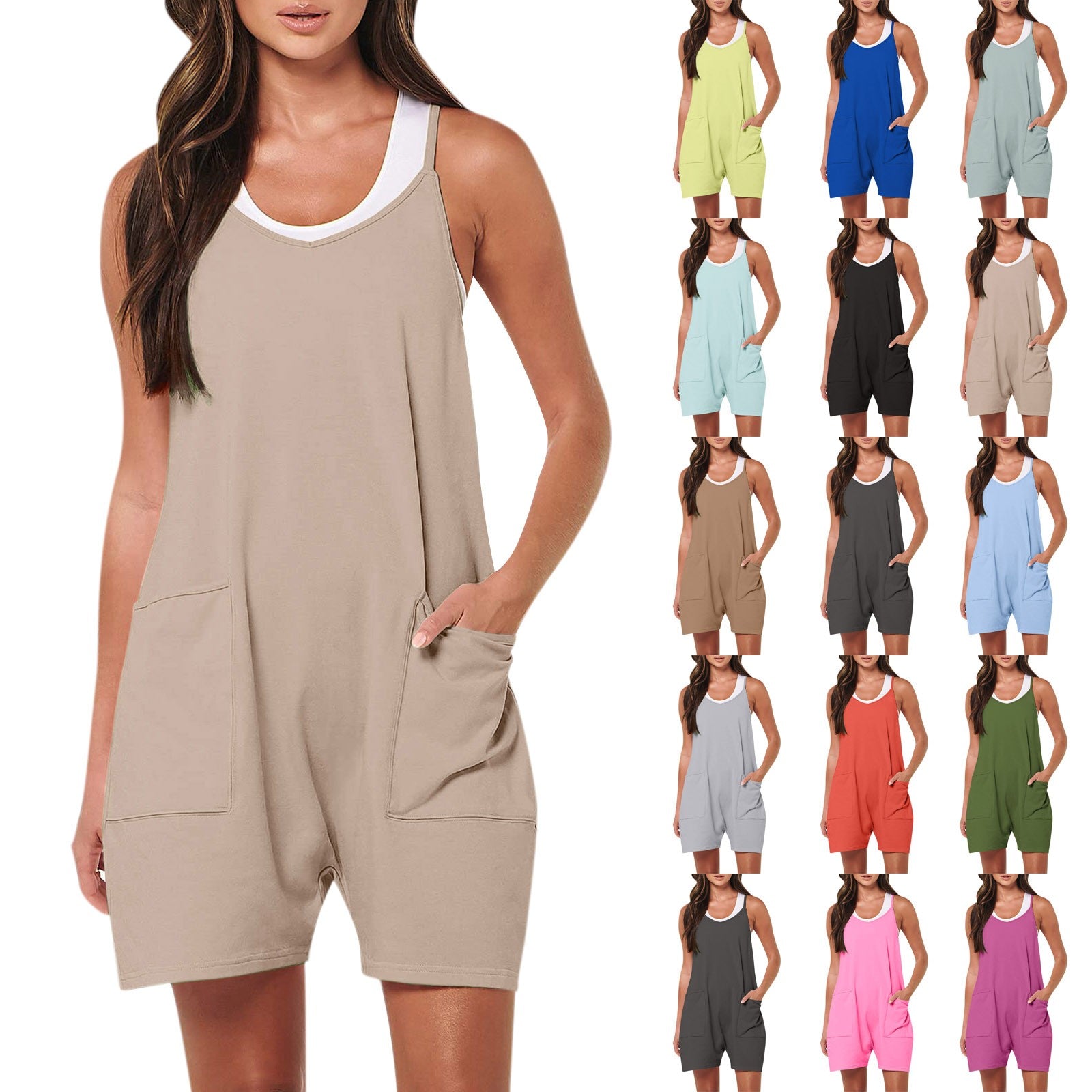 Jumpsuits For Women Summer Casual Sleeveless Adjustable Shoulder Strap Loose Ro image 0