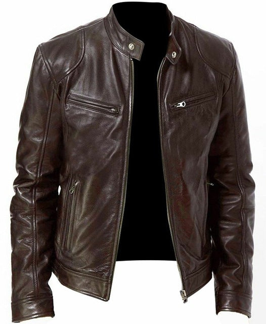 Mens Motorcycle Leather Jacket Slim Fit Short-Coat Lapel PU Jackets Autumn New image 0