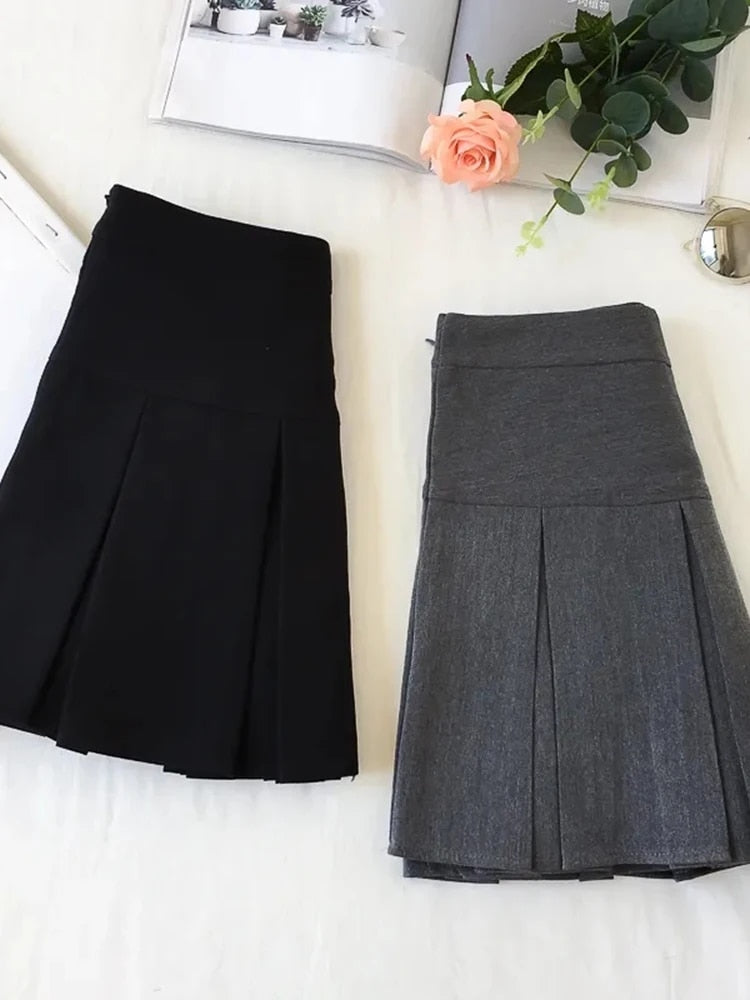 ZOKI Vintage Gray Pleated Skirt Women Kawaii High Waist Mini Skirts Korean Fash image 7