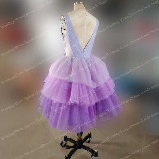 Purple Tiered Homecoming Dresses for Girls Women V-Neck Sleeveless Knee-Length  image 0