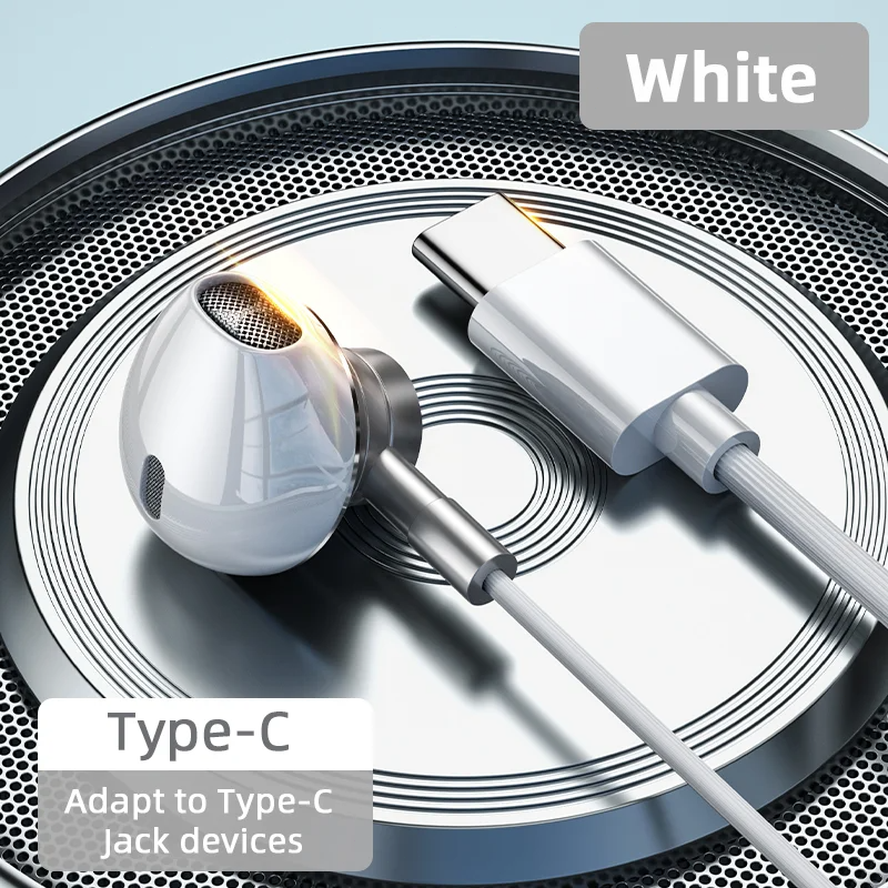 USB Type C Headphone HiFi Bass Stereo Volume Control Mic 3.5mm Wired Earbuds Fo image 4