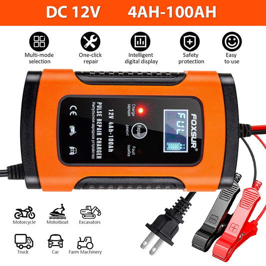 Automatic Smart Car Motorcycle Battery Charger Liquid Display Screen 12V 6A Aut image 0