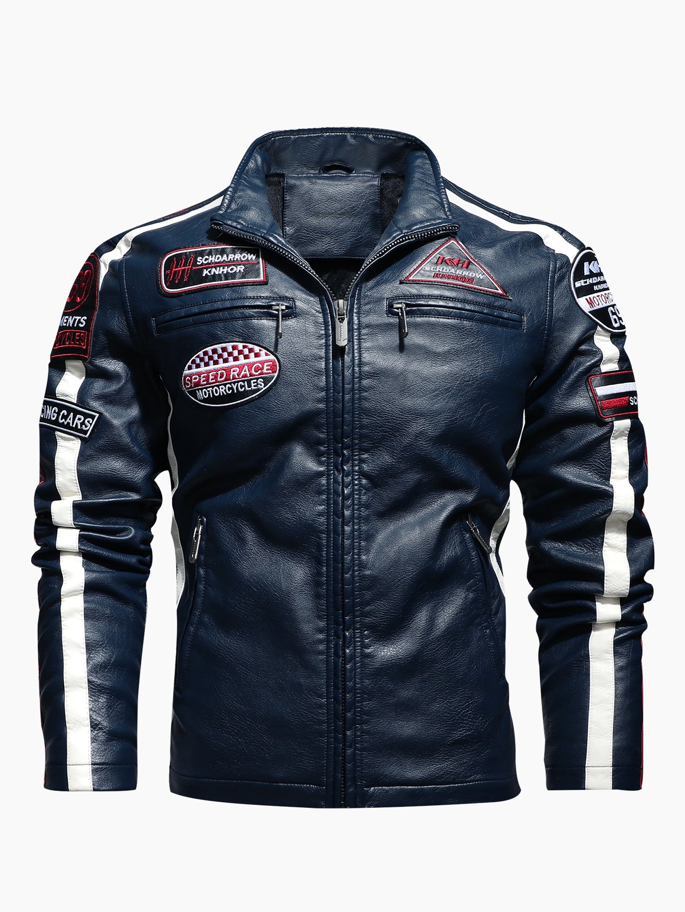 Men's motorcycle racing suit PU leather label color jacket image 0