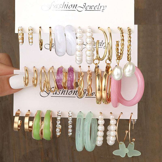 Boho Resin Colorful Earrings Set For Women Pearl Butterfly Gold Color Metal Cir image 0