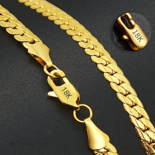 925 Sterling Silver 6MM 18K Gold Full Sideways Figaro Chain Necklace For Woman image 0
