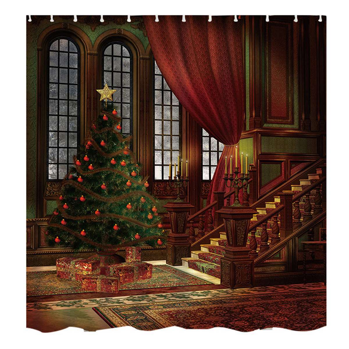 Merry Christmas Bathroom set Christmas Tree Pattern Waterproof Shower Curtain T image 7