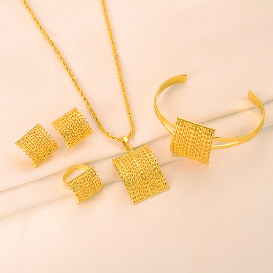 24K Gold Color Traditional Dubai Jewelry African Bride Habisha Lucky Patry Set image 0