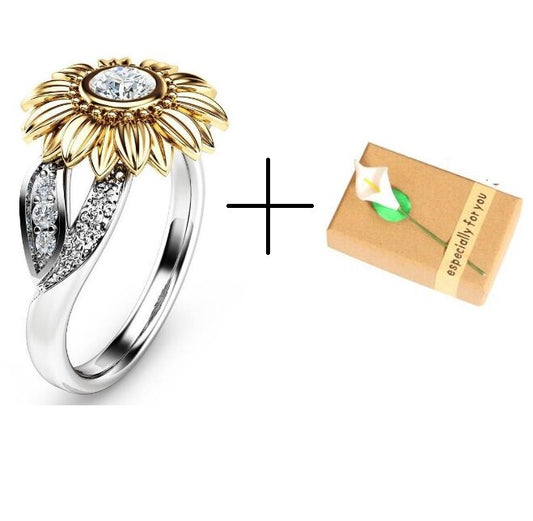 Uloveido 925 Sterling Silver Ring Two Tones Gold Sunflower Rings 925s Fine image 0