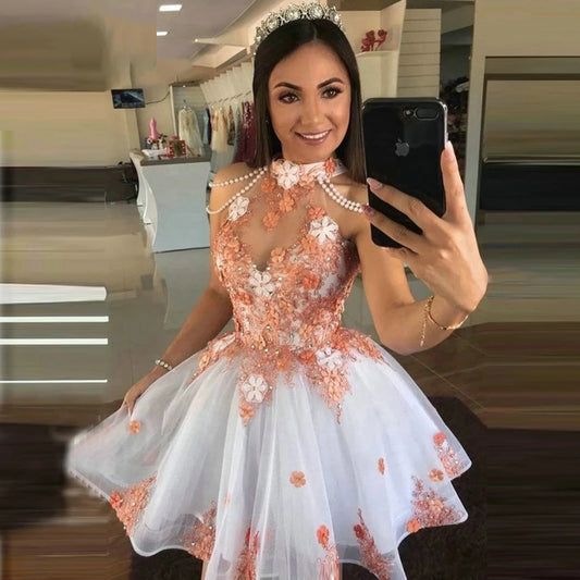 ANGELSBRIDEP Classic Short Homecoming Dresses 3D Flower Beading Pearls Little P image 0