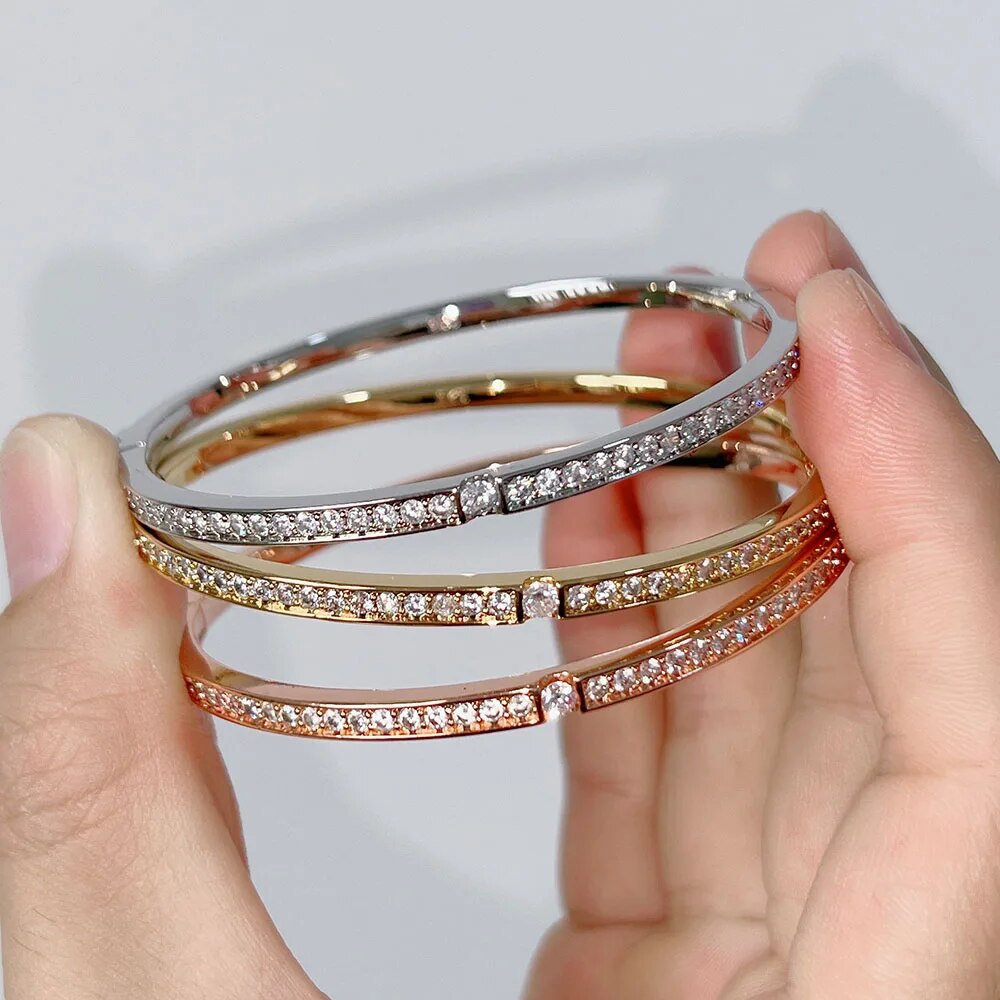 Top Quality Pure 925 Sterling Silver Jewelry For Women Gold Bangle Diamond Bang image 5