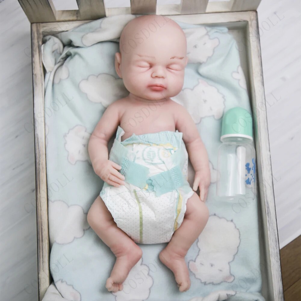 COSDOLL 39cm 1.75kg Full Body Silicone Reborn Dolls Eyes Closed Realistic Newbo image 4
