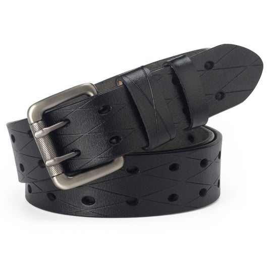 Men's Leather Double Needle Buckle Classic Tow Row Hole Jeans Belt Cowboy image 0