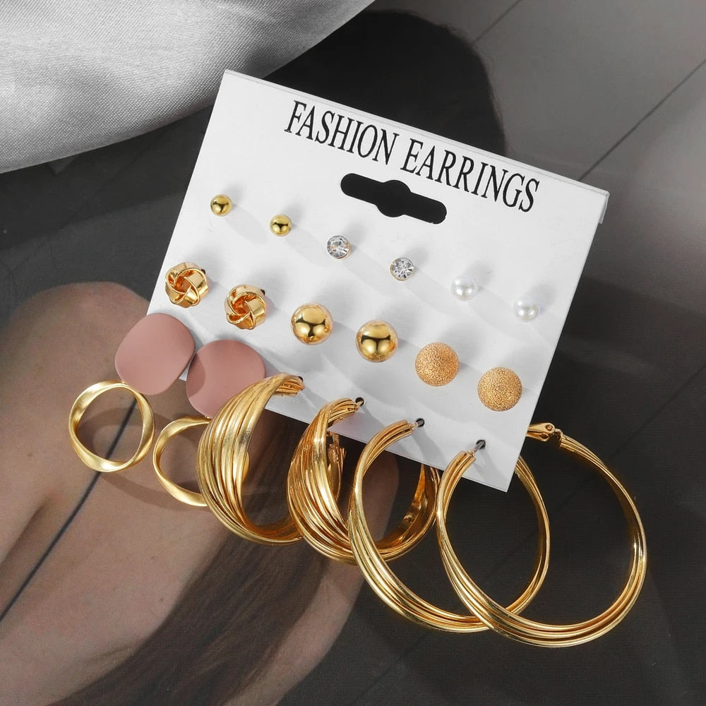 IPARAM Fashion Exaggerated Gold Color Metal Pearl Earrings for Women Geometric  image 23