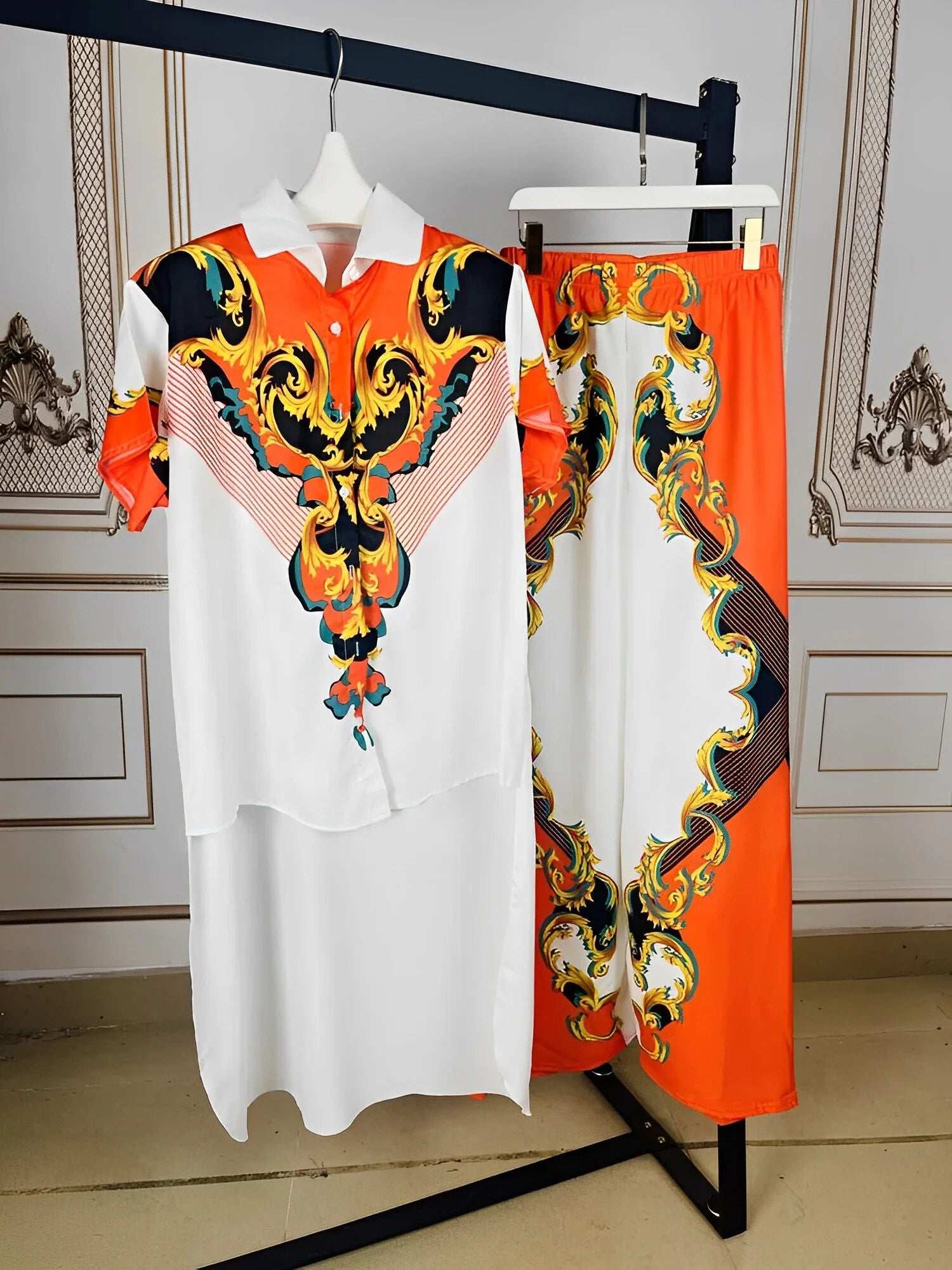 New Fashion Casual Suit African longTop Women's Print Pullover Chiffon Shirt Pe image 6