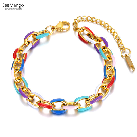 JeeMango Titanium Stainless Steel Chain & Link Bracelet Trendy 18k Gold Plated image 0