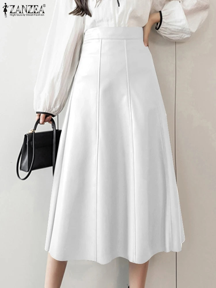 ZANZEA Long Skirt Leather Skirt Fashion High Waist Skirt Women PU Office Lady S image 12