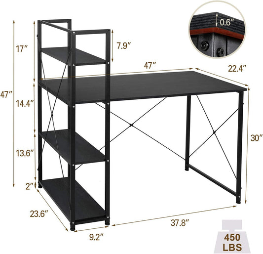 AOOU Computer Desk with 4 Tier Shelves, 47'' Study Writing Table for Home Offic image 0