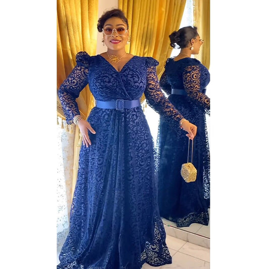 MD African Women Plus Size Evening Dresses Wedding Party Luxury 2024 Lace Flann image 0