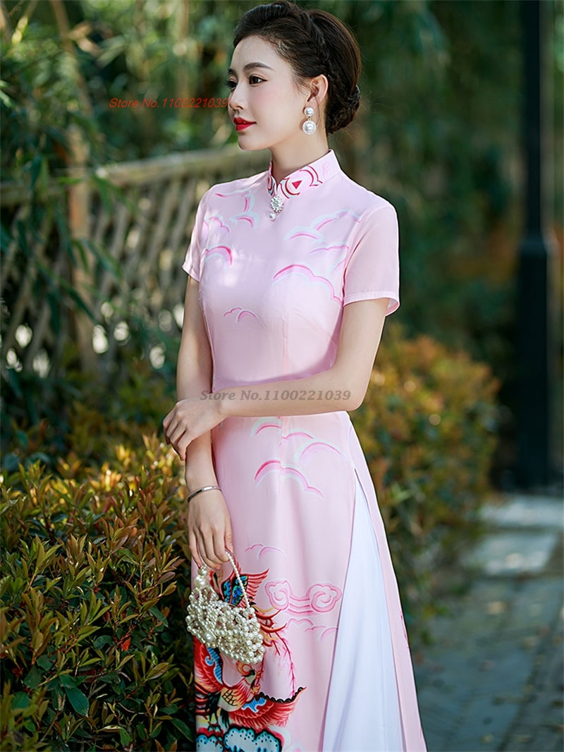 2024 vietnam aodai dress traditional chinese improved qipao national phoenix pr image 4