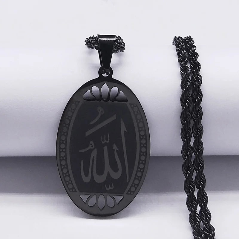 Muslim Islamic Quran Allah Stainless Steel Statement Necklace for Men Gold Colo image 0