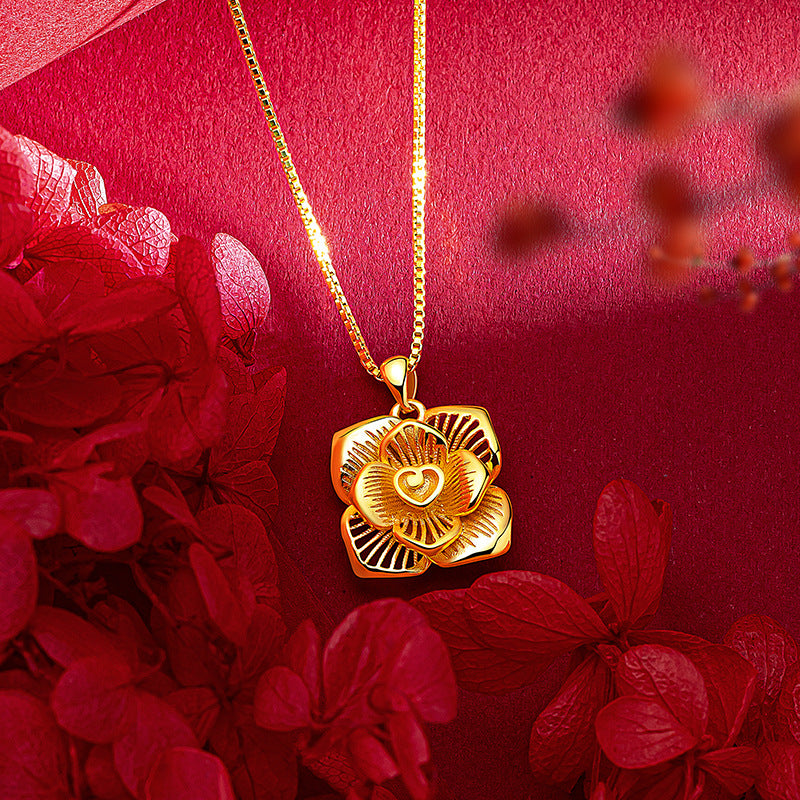 Romantic 18 K Gold Color Ins Rose Shape Pendant Necklace for Women Valentine's image 4