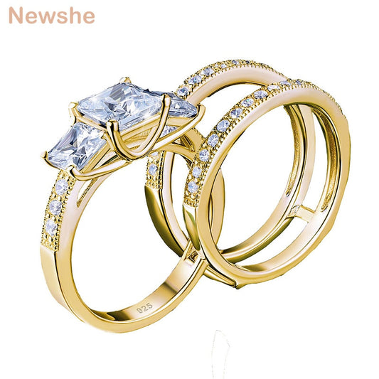 Newshe Yellow/ Rose Gold Wedding Rings Set For Women 925 Silver Princess image 0