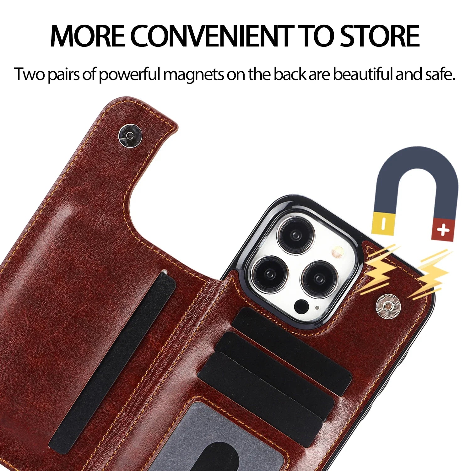 PU Leather for iPhone 15 14 13 12 11 Pro Max XR XS Max Wallet Case with Card Sl image 10