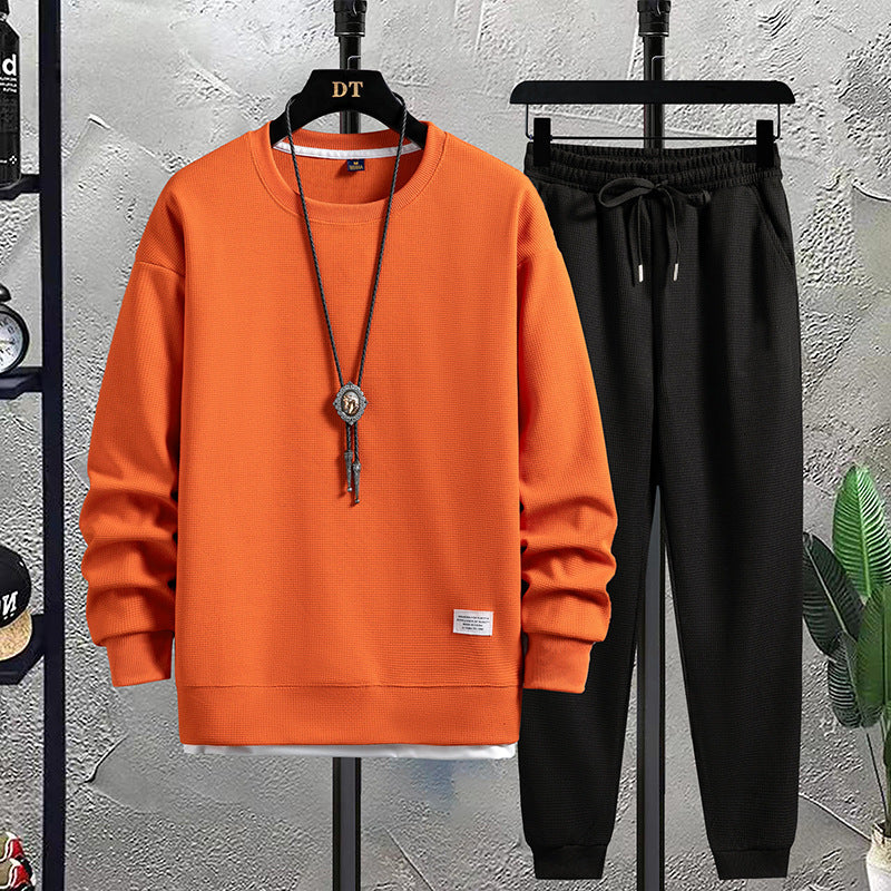 2024 Spring and Autumn New Men's Fashion Brand Round Neck Hong Kong Style Waffl image 3