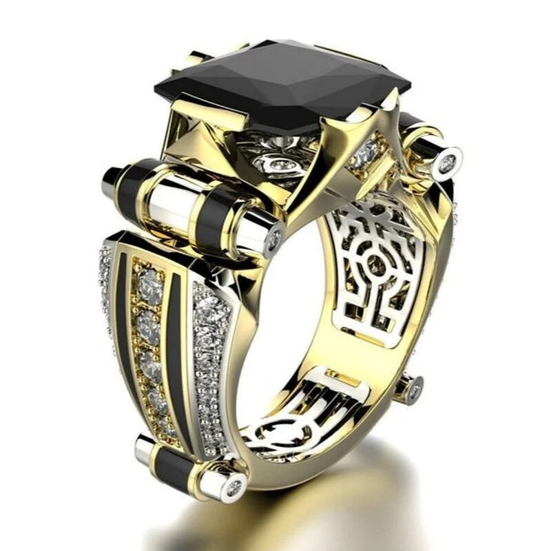 Luxury Mens Jewellery Rings for Men Gothic Stainless Steel Ring Gold Color Squa image 5