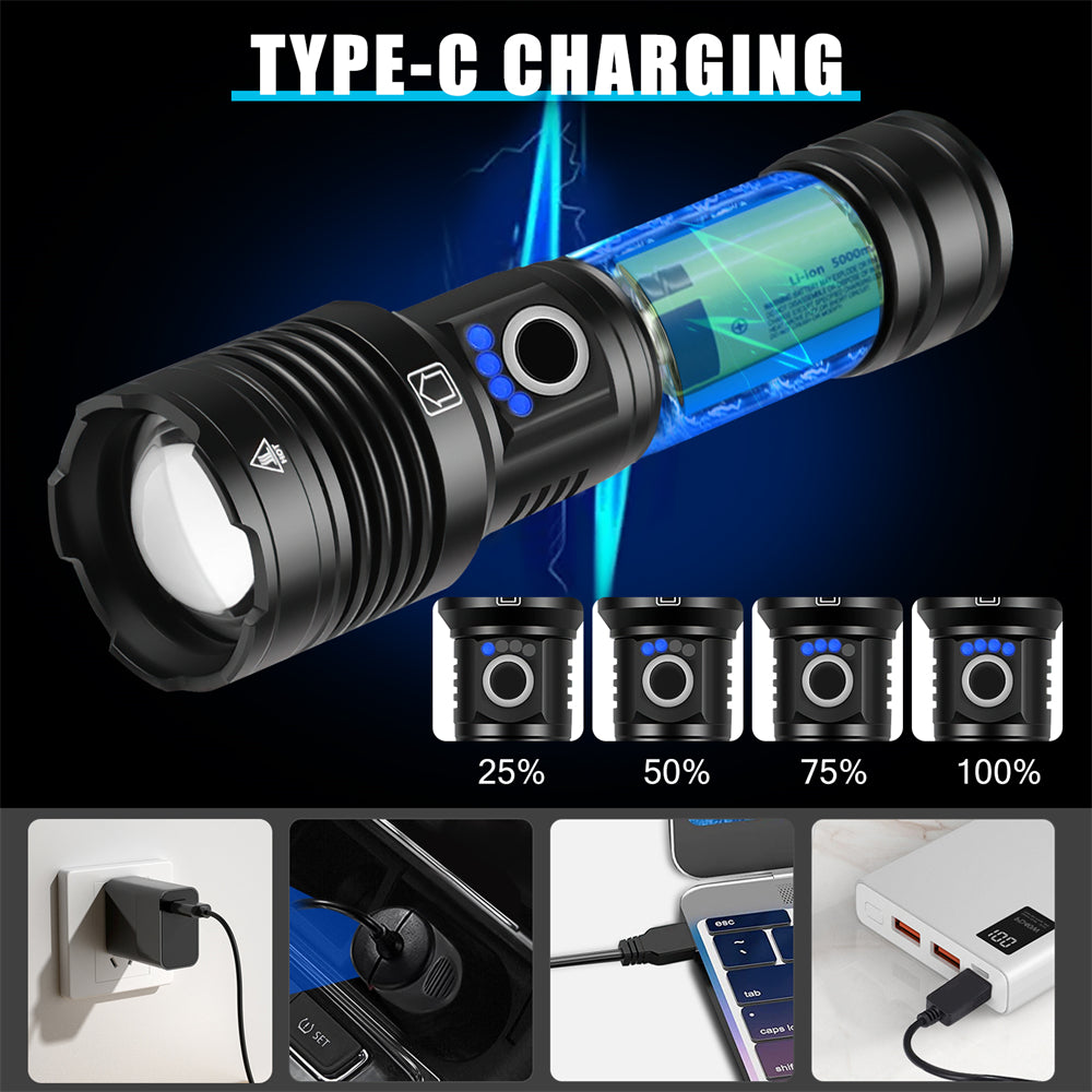 XHP50 Led Flashlight Long Range Aluminum Alloy Tactical Hunting Torch Usb Recha image 3