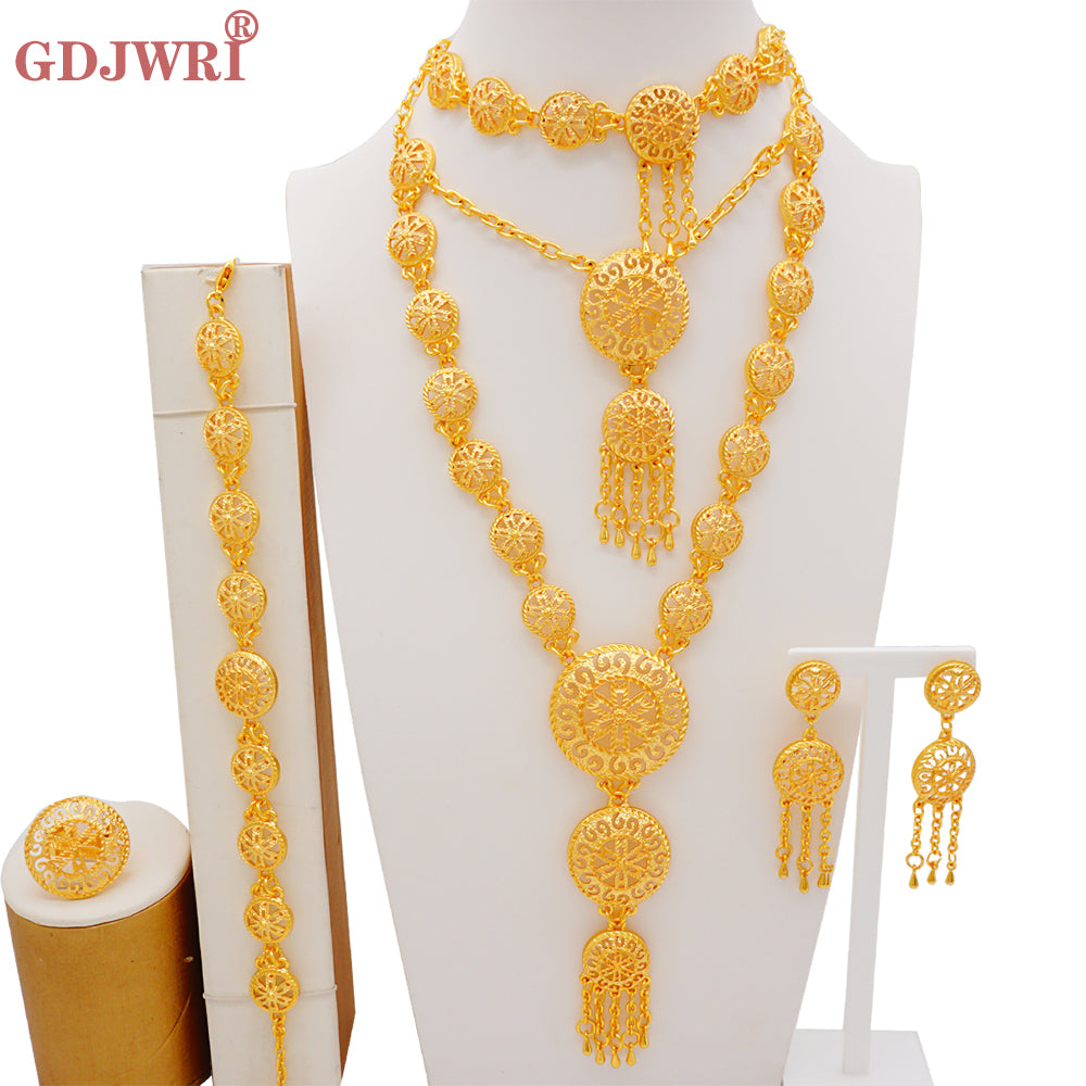 Arabic Dubai Jewelry Set for Women Earrings Ethiopian African Long Chain Gold C image 9