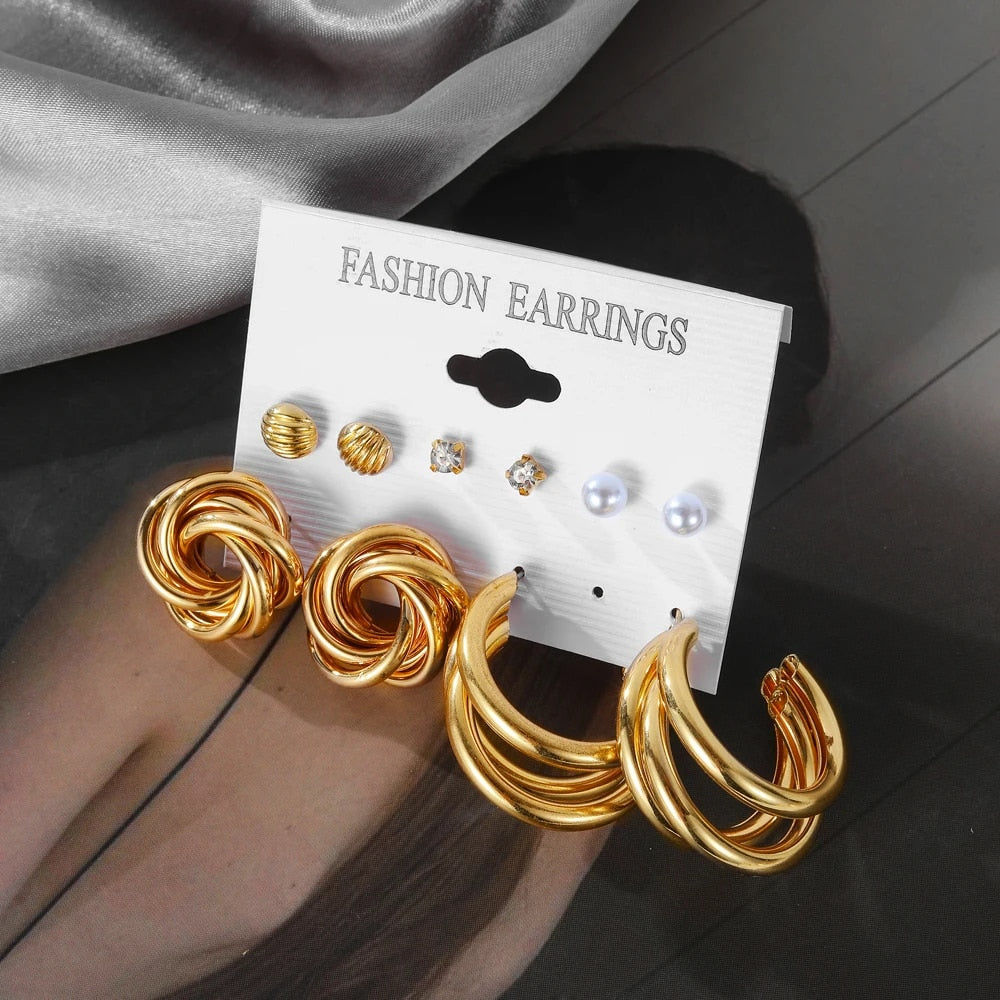 IPARAM Fashion Exaggerated Gold Color Metal Pearl Earrings for Women Geometric  image 27