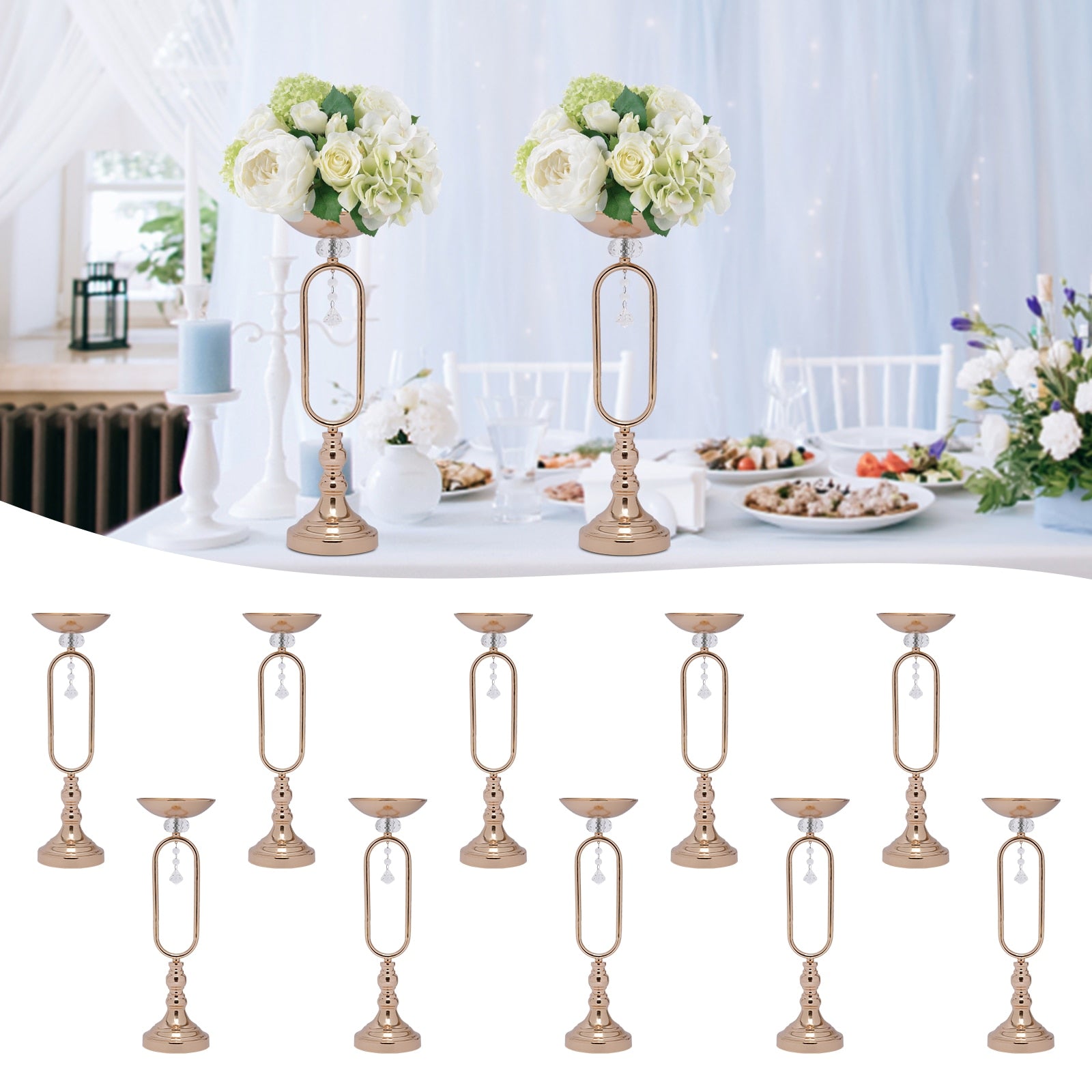 19.5in Tall Metal Flower Display Vases Stand Set Gold Flower Vase Wedding Candl image 4