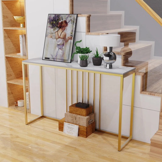47.2" Extra Long Console Table Sintered Top Gold Metal Leg Sofa Table for Hallw image 0