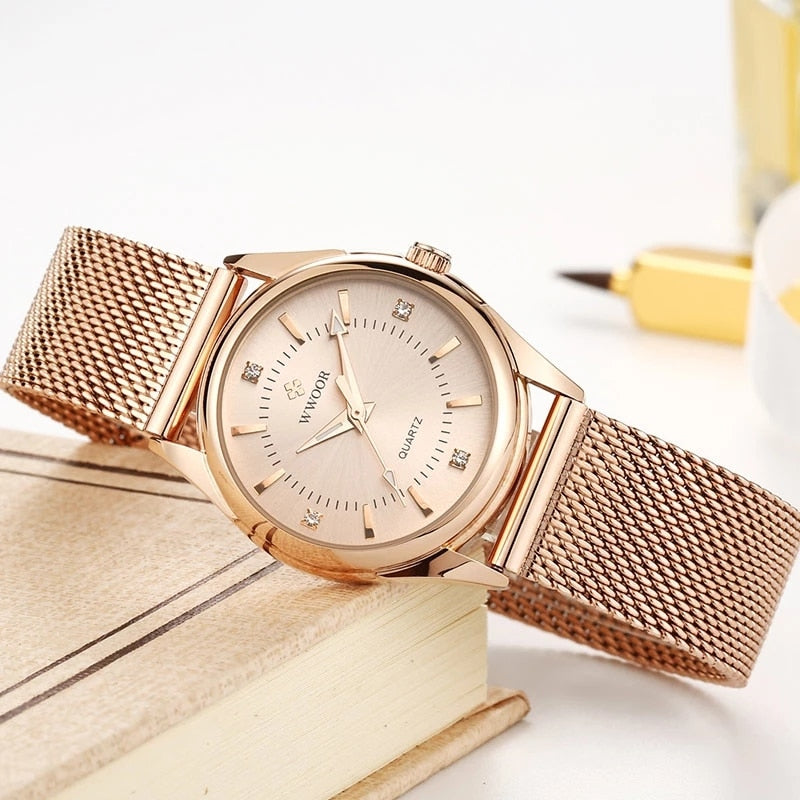 2022 WWOOR Fashion Brand Ladies Watches Luxury Diamond Rose Gold Women Bracelet image 6