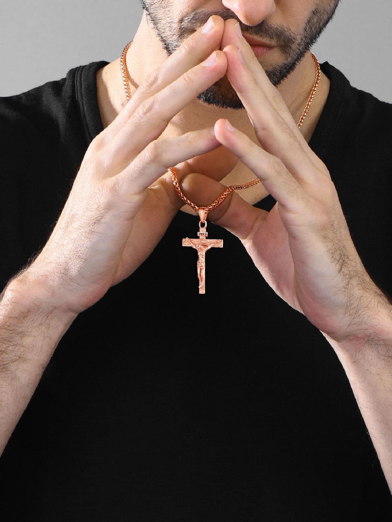 U7 Men INRI Cross Pendant Baptism Christian Jewelry Stainless Steel/Gold/Black/ image 9